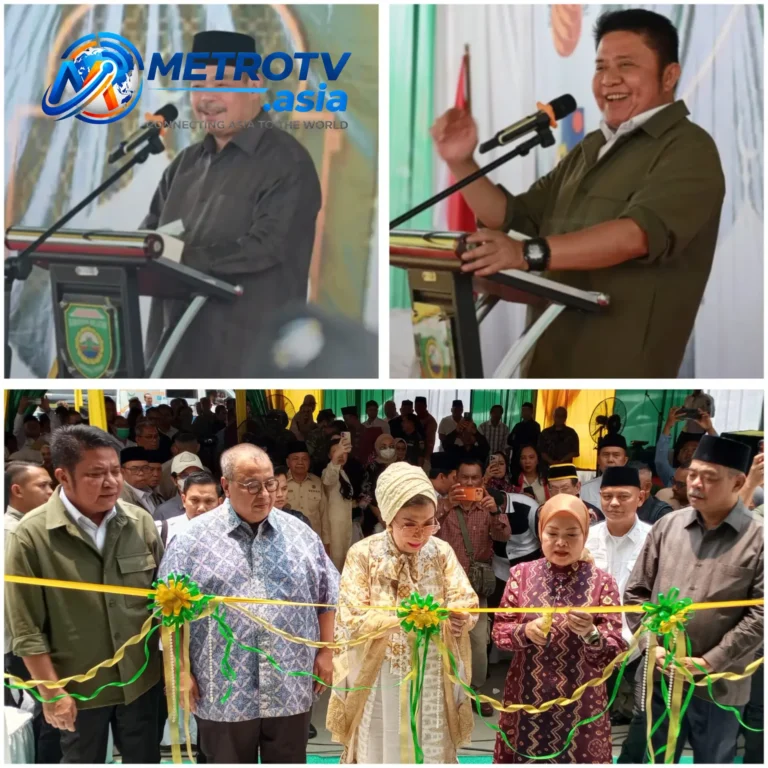 Kolase foto sambutan Gubernur Sumsel Herman Deru, sambutan Bupati Lahat Bursah Zarnubi, dan prosesi penandatanganan/peresmian Masjid Delima di Desa Gunung Agung, Kecamatan Merapi Barat, Kabupaten Lahat, Rabu 21 Oktober 2026