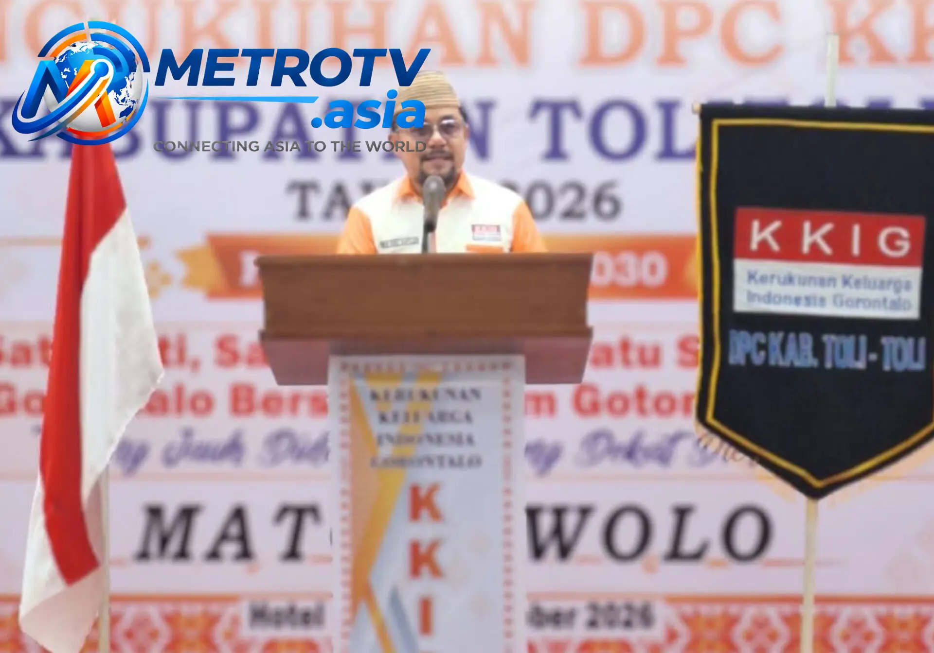 Ketua DPC KKIG Kabupaten Tolitoli terpilih Rais Inaku, S.Pd., M.PMat. menyampaikan pidato pada acara pelantikan di Hotel Mitra Tolitoli, Sabtu 25 Oktober 2025