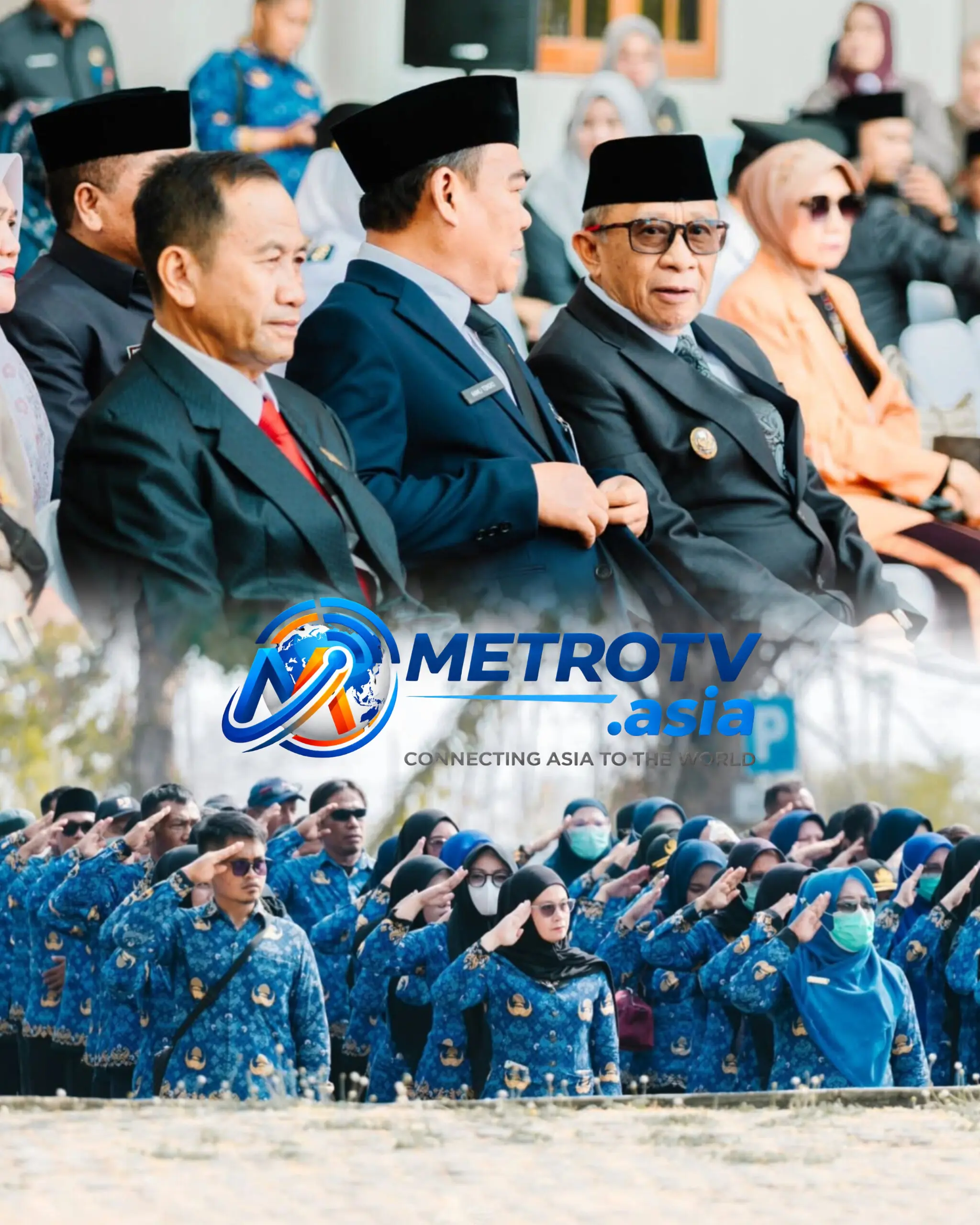Atas: jajaran pejabat daerah memantau jalannya upacara; Bawah: ratusan ASN memberikan penghormatan saat pengibaran bendera Merah Putih dalam peringatan Hari Sumpah Pemuda ke-98 di Morowali Utara, 28 Oktober 2026