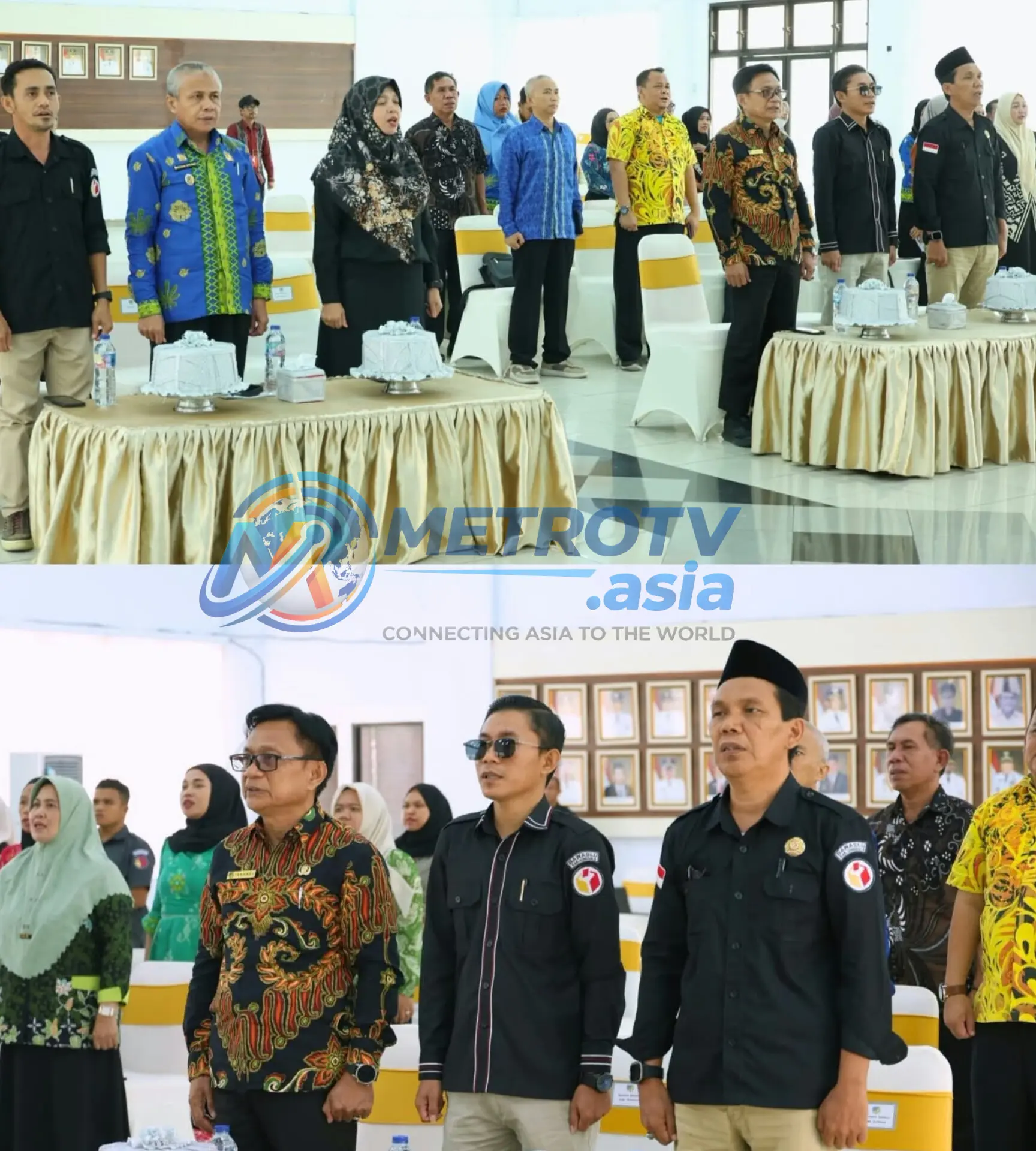 Kolase foto suasana kegiatan Sosialisasi Gerak Nobatu di Aula Kasiromu Kantor Bupati Donggala, para peserta berdiri tertib mengikuti rangkaian acara, Kamis 29 Oktober 2026